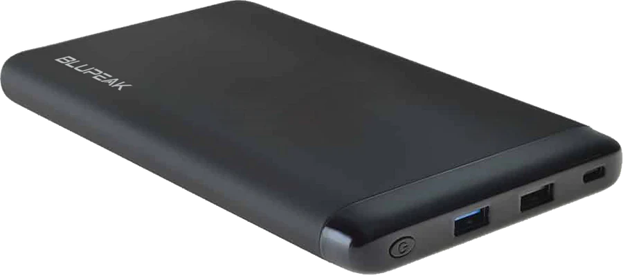 close up of a black external hard drive